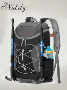 40L Hiking Backpack Water Resistant Lightweight Packable Travel Daypack with Hydration Bladder Compartment & Safety Whistle, Black Grey/Navy Grey
