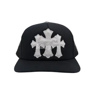 Chrome Hearts Pony Hair Cemetery Cross White Patch Black Trucker Hat