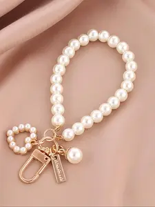 New Simple Style Women's Imitation Pearl Beaded Pendant Keychain, Keychain Wristlet, Heart Charm Decor for Bags, Phone Cases & Cars