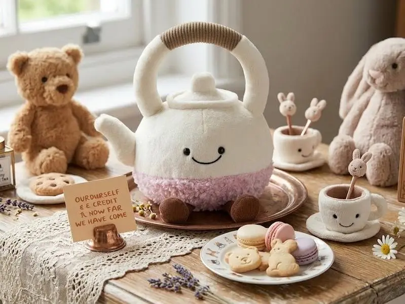 Jellycat Inspired Cute Teapot Plush | Kawaii Tea Kettle Plushie | Soft Stuffed Animal | Cozy Room Decor | Cute Gift