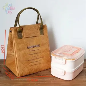Insulated Lunch Tote Bag for Women Men Waterproof Tyvek Paper Lunch Bag with SUNSHINE Print Leak-Proof Thermal Cooler Bag for Work Picnic and School Durable Handbag for Bento Boxes