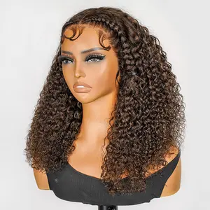 Chocolate Brown Curly Human Hair Wig with Pre Cut Lace 13x4 Ready To Go Lace Frontal Wig Natural Hairline