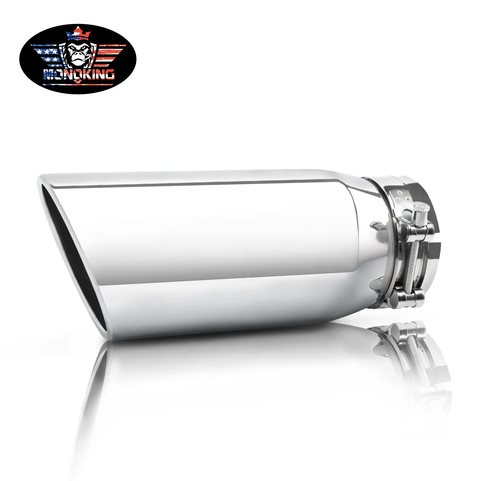 MONOKING Exhaust Tip for 4-Inch OD Tailpipes, 4-Inch Inlet x 5-Inch Outlet x 12-Inch Long Polished Stainless Steel Clamp-On Exhaust Tip with Slant Cut and Drain Hole