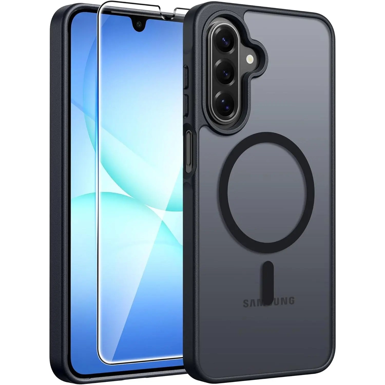Samsung Galaxy A17/A16 5G Case with Screen Protector, MagSafe Compatible Matte Translucent Military Grade Shockproof Phone Cover for Samsung A17 & A16 4G/5G Protective Slim Durable Case Black