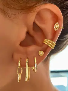 6Pcs Perfect 24K Gold Plated Cubic Zirconia Hoop Earrings Set For Women Zircon Stud Earrings  Flat Back Earrings Pack Drop Dangle Earrings Stack