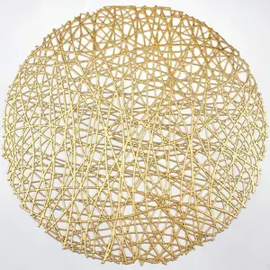 Gold Round Placemats For Dinner Table,Set of 6 Metallic Hollow Out Line Circle Table Mats Vinyl Place Mats For Dining Decor Wedding Accent Centerpiece