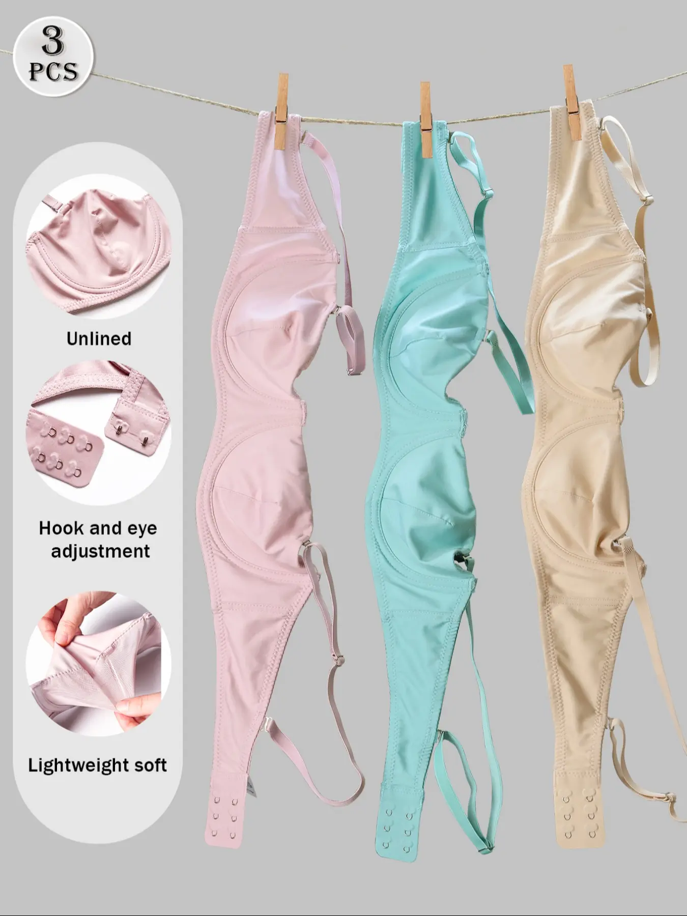 3PCS Lightweight Wired Sexy Bra Set! Women's Multicolor Push-Up Cleavage Bra Lingerie, Hook-and-Eye Adjustable, Comfortable for Daily Wear, Elegant & Stylish - Essential for Women! Adjustable Bras Underwire Push Up