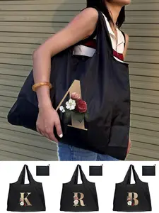 Fashion Letter Pattern Design Shoulder Bag Travel Tote, 1 Count Large Capacity Casual Shopping Bag, Durable Foldable Storage Handbag for Shopping Travel and Daily Picnic Use
