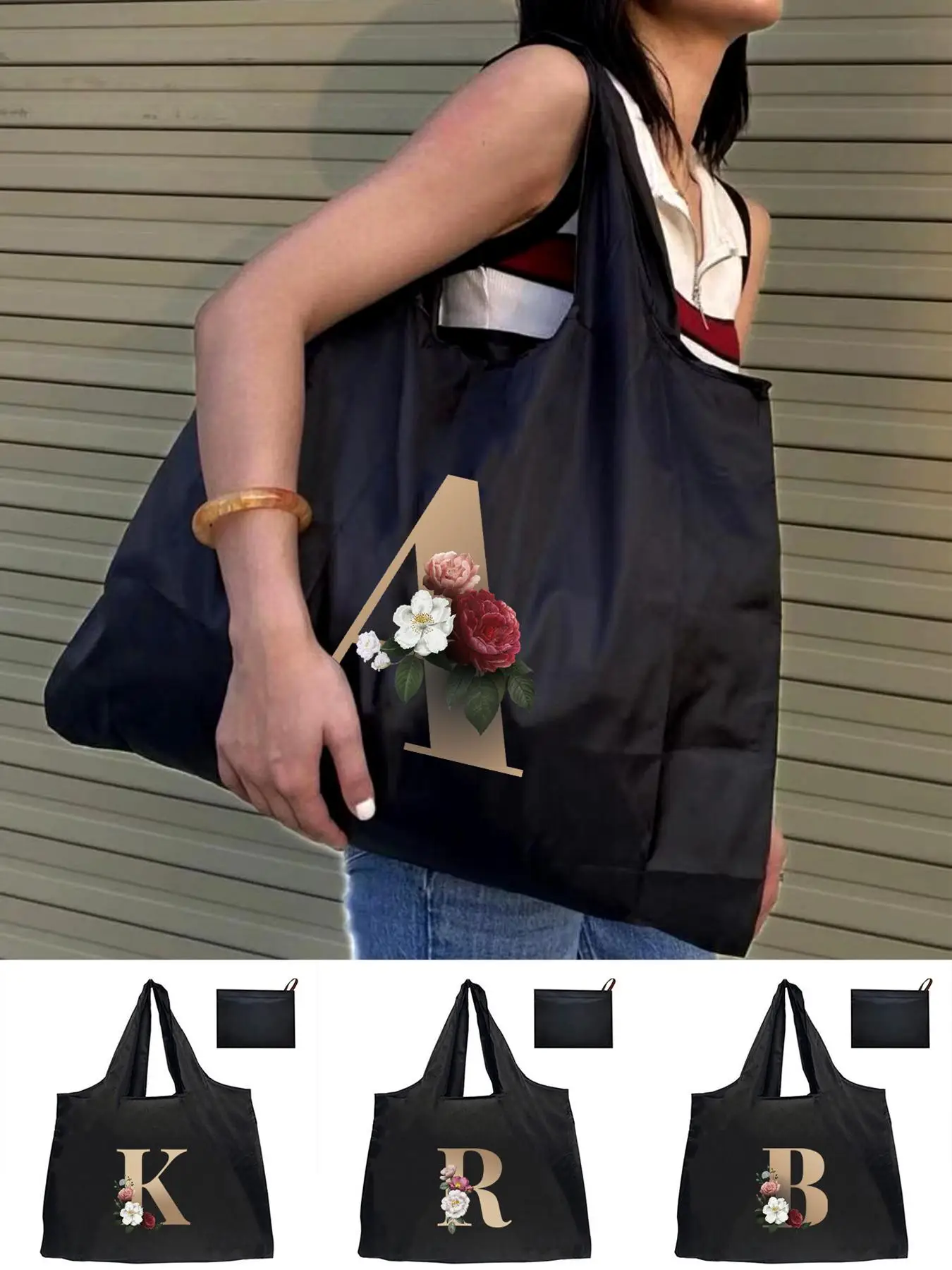 Fashion Letter Pattern Design Shoulder Bag, 1 Count Large Capacity Shopping Bag, Durable Foldable Storage Handbag for Shopping Travel and Daily Picnic