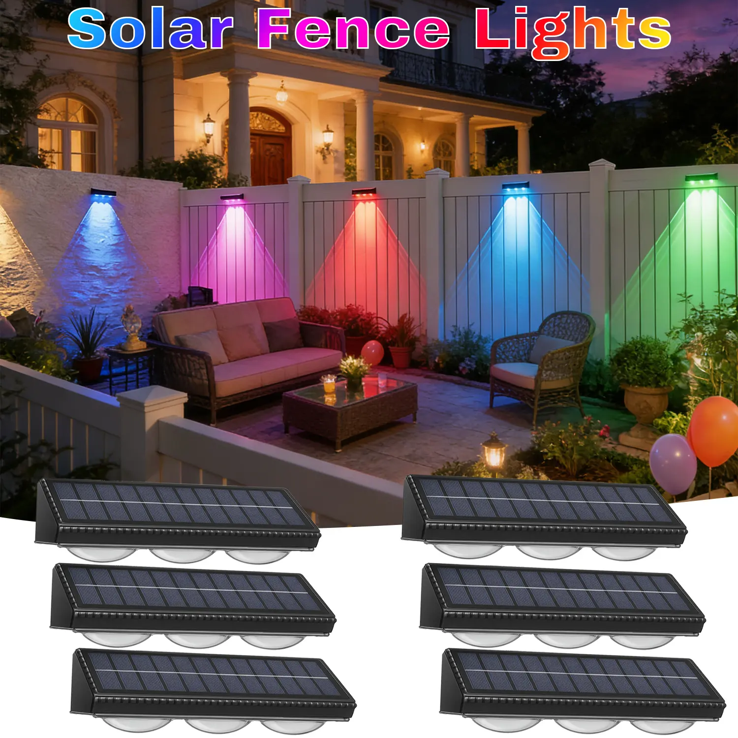 3-Head Solar Fence Lights, LED Solar-Powered Outdoor Decking & Patio Lighting for Garden Home Improvement Decorative Illumination