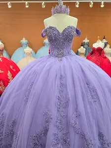 (LIVE 37) Victorian Lilac Quinceanera Ball Gown Dress with Elegant rhinestone details