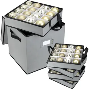 Christmas Ornament Storage Box with Dividers, Premium Holiday Ornaments Storage Container Bin for Xmas Decorations
