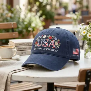 USA 250th Anniversary Floral Hat, Patriotic Botanical American Flag Wash Hat, 1776–2026 Freedom Celebration Dad Cap, Retro USA 250 Hat, USA Hat