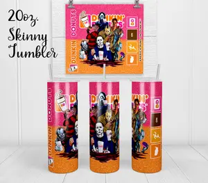 Horror Dunkie Junkie 20oz Skinny Tumbler | with Lid and Straw | Holographic Gift Box | Stocking Stuffer | Secret Santa Gift | White Elephant Exchange Bottle Drinkware