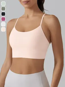 Women's Solid Color Racer Back Sports Bra, Breathable Comfortable Quick Drying Wireless Sports Bra, Ladies Sportswear for Indoor Outdoor Wear, Gymclothes, Workout Bra, Seamless Sports Bras, Stretch Sports Bra, Yoga Sports Bra