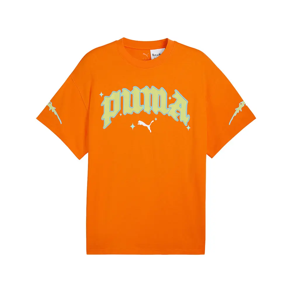 PUMA Mens Hoops X Rick And Morty Crew Neck Short Sleeve Casual Tops Casual - Orange