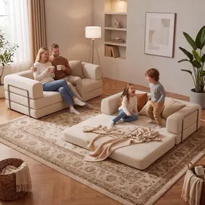 79" 5-in-1 Convertible Sleeper Sofa Bed, Corduroy Modular Futon Couch, No Assembly & Compressed in a Box, Fixed Metal Armrests, Pet-Friendly Sofa for Living Room Apartment