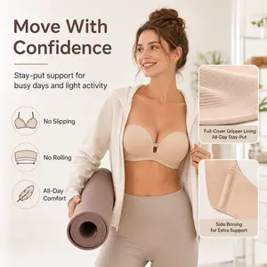 Womens Strapless Front Closure Bra Push Up Padded Add Cup Non Slip Wireless Supportive Seamless Comfortable Tube Jelly Bra A B C Cup