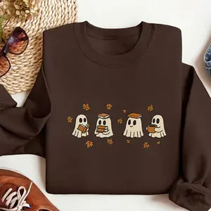 Reading Ghost Embroidered Sweatshirt, Cute Bookish Halloween Crewneck, Cozy Autumn Ghosts with Books Sweater, Fall Gift for Readers