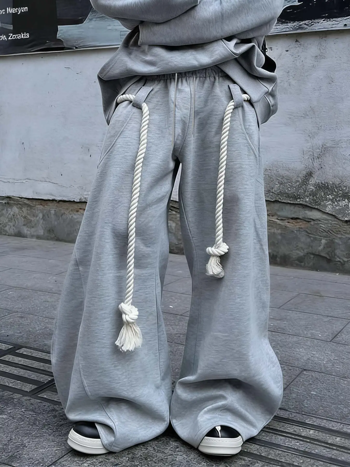 Men's Baggy Wide Leg Street Style Sweatpants, Thick Twisted Drawstring, Casual Comfy Sporty, Casual Streetwear Pants for Gym, Lounge, and Fashion