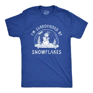Mens Im Surrounded By Snowflakes T Shirt Funny Winter Snowman Snow Globe Tee for Guys Mens Funny T Shirts Cool Vintage Fashion T-Shirt Gift Classic Menswear Christmas Apparel for Men Funny Sarcastic Short Royal -