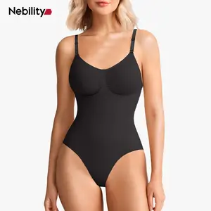 Nebility (Fabric Upgrade) Women's Shapewear Bodysuit - V-Neck Spaghetti Strap, Tummy Control & Hip Lift, Shockproof Basic Bodysuit Womenswear  Minimalist Vneck