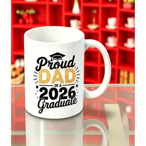Class of 2026 Graduation Ceramic Mug for Proud Fathers Featuring Golden Lettering and Diploma Design Perfect Gift for 2026 Year Celebrants