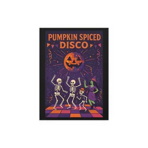 Pumpkin Spiced Disco Poster, Fall Decor, Halloween Wall Art, Skeleton Dance Print, Autumn Home Decoration