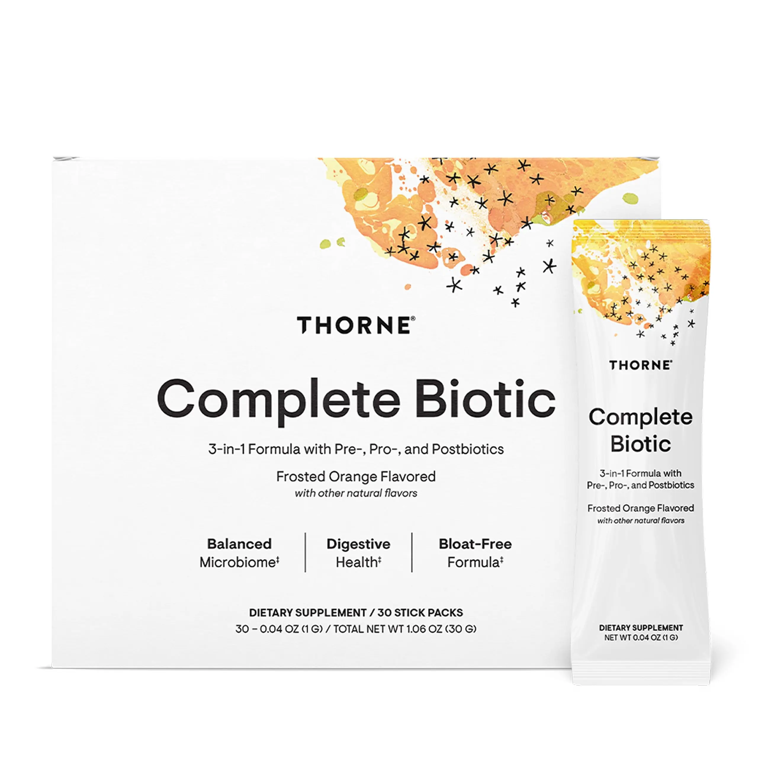 THORNE Complete Biotic, Prebiotic, Probiotic & Postbiotic, 30 Stick Packs | Supports Gut, Digestive & Immune Health, Occasional Constipation, Diarrhea, Gas & Bloating Relief*, NSF Contents Certified