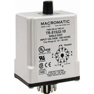 Macromatic 11 Pin, Multiple Range DPDT Time Delay Relay 10 Contact Amp, 120 VAC/VDC, Knob TR-51522-10