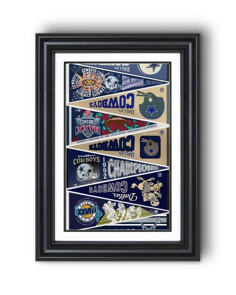 Dallas Cowboys 1990s Vintage Back-to-Back Pennants Collection Hanging Paper Print - Lightweight Football Wall Decor, Room Decor Gift with High-Quality Printing