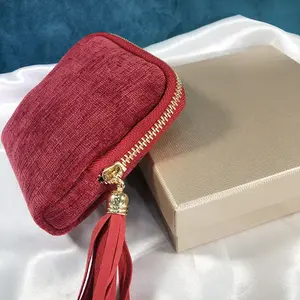 jewelry zippered pocket case Travel Jewelry Bag Portable Organizer with 5 Compartments Velvet Satin Lining Tassel Zipper for Rings Bracelets Necklaces Tassel Bag Boxes