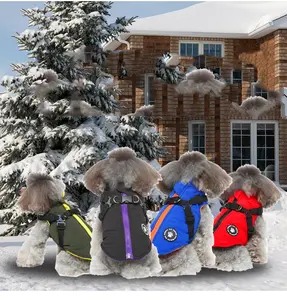 Warm Dog Jacket with Chest Strap, Cotton Padded Pet Coat for Cold Weather
