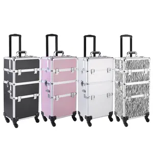 Large Makeup Artist Case - 3-in-1 Aluminum Cosmetic & Tattoo Organizer with Wheels, Mobile Storage for Professionals