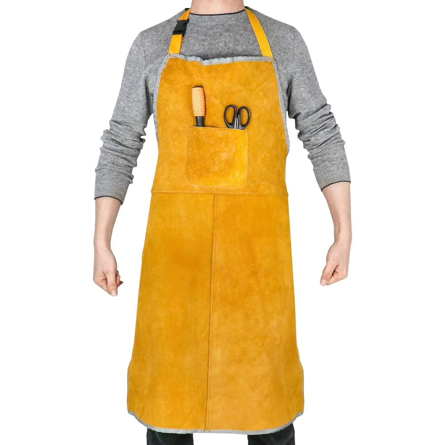 Leather Welding Work Apron, Heat and Flame Resistant, Size 23x35 Inches Adjustable Gift torch high output for husbands accessories self igniter combo iron tip reflow soldering magnetic ground clamp spring promo tungsten needle appliance repair mma welder