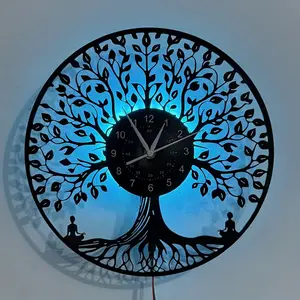 Zen Meditation Under Tree Vinyl Record Wall Clock Art Decor for Home Bedroom Office Cafe Restaurant Kitchen Ideal Gift for Birthday Halloween Christmas Easter (Battery Not Included)