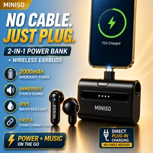 MINISO MS123 Powerbank Earbuds,Can Charge Phones, Bluetooth 6.0, OWS Earphones , Sports Headphones, High Sound Quality Headphone, Daily Waterproof Wear Comfortable for Daily Calls Compatible with Android/IOS,Equipped with two conversion charging adapters.