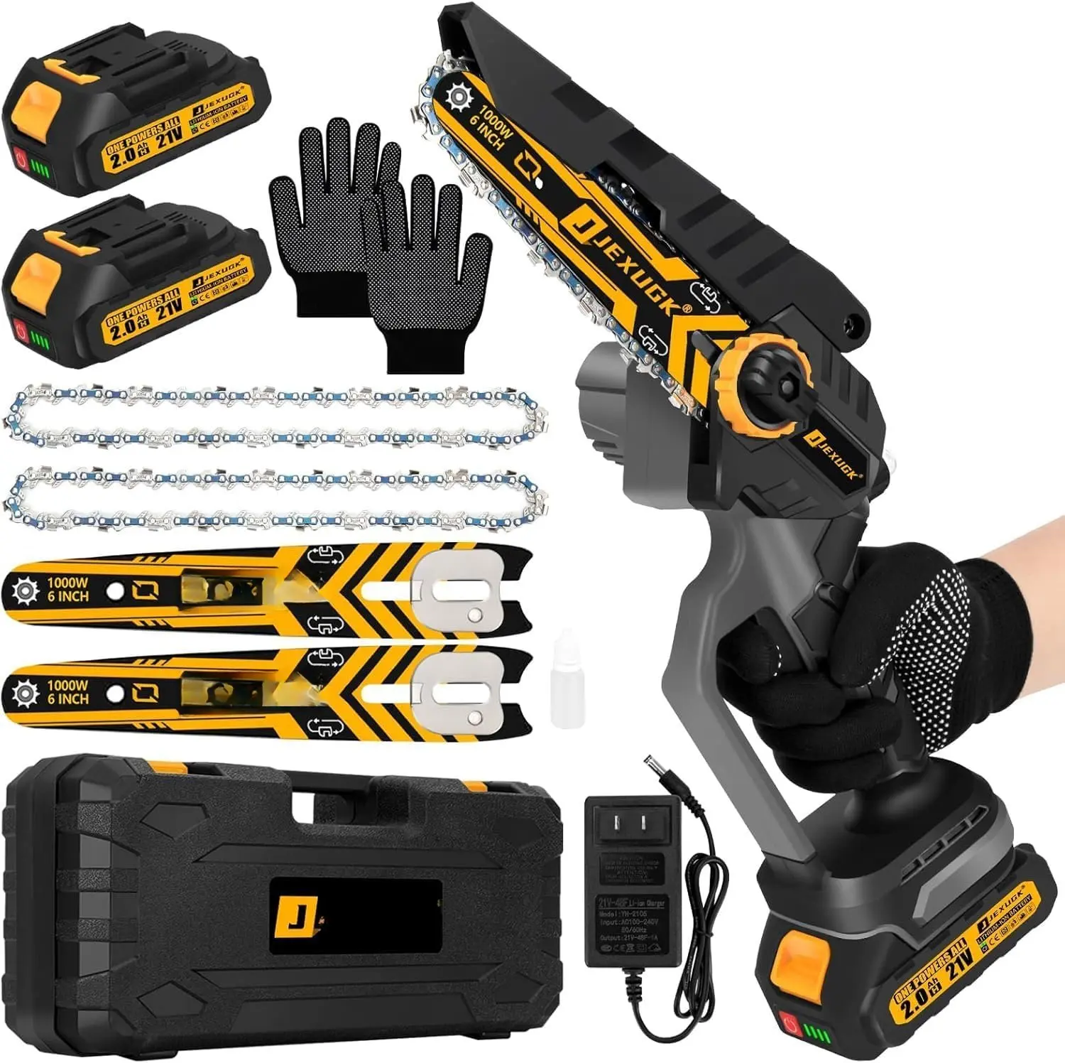 6" Mini  Cordless,2 x 2.0Ah  Brushless Electric Chain  Tool-free Installation with 2 Chains & Guide Plates,Portable Handheld Motosierra for Tree Pruning