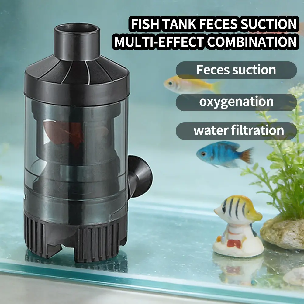 Three-In-One Aquarium Filter, Water Circulation + Aeration + Filtration, Adhesive Suction Cups, No Battery Needed, Fish Waste Separator