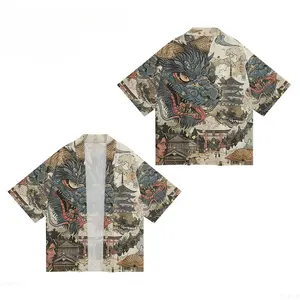 Anime Dragon Print Japanese Kimono Fashion Casual Cardigan Summer Beach Men's and Women's Traditional Cardigan Menswear Clothes