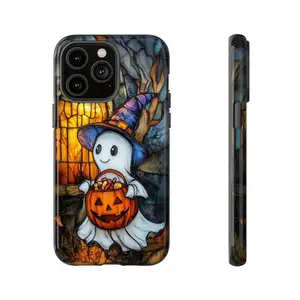 Halloween Phone Case, Stained Glass Ghost and Pumpkin, Cute and Spooky iPhone 17 14 15 16 13 12 11