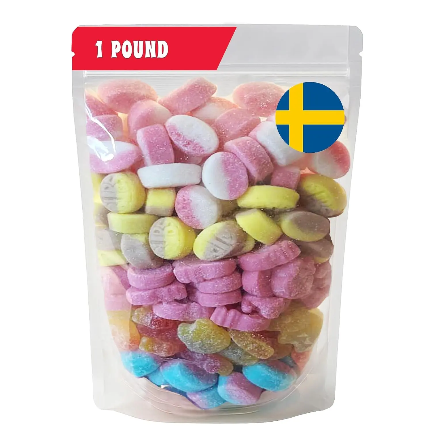 BUBS Swedish Candy Mix Mini, 1 lb Vegan & Gelatin-Free Sweet and Sour Gummies, Assorted Foam Candy, Banana Toffee, Raspberry Blueberry & Strawberry Vanilla Flavors
