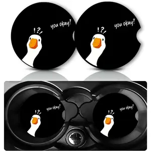 2Pack Rubber Duck Car Cup Holder Coasters,Cars Coasters for Cup Holders,2.75" Universal Anti Slip Rubber Mat with Finger Slot,Duck Car Accessories Interior Decor,Ducks Gifts for Women,Men