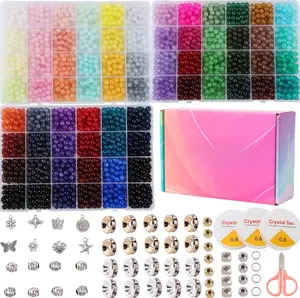 Glass Beads Bracelet Making Kit, 3000 count 72 Colors 6 mm  Glass Beads for  Making, Glass Beads Kits for Beginners DIY Earrings Necklaces Rings Crafts Birthday Gifts