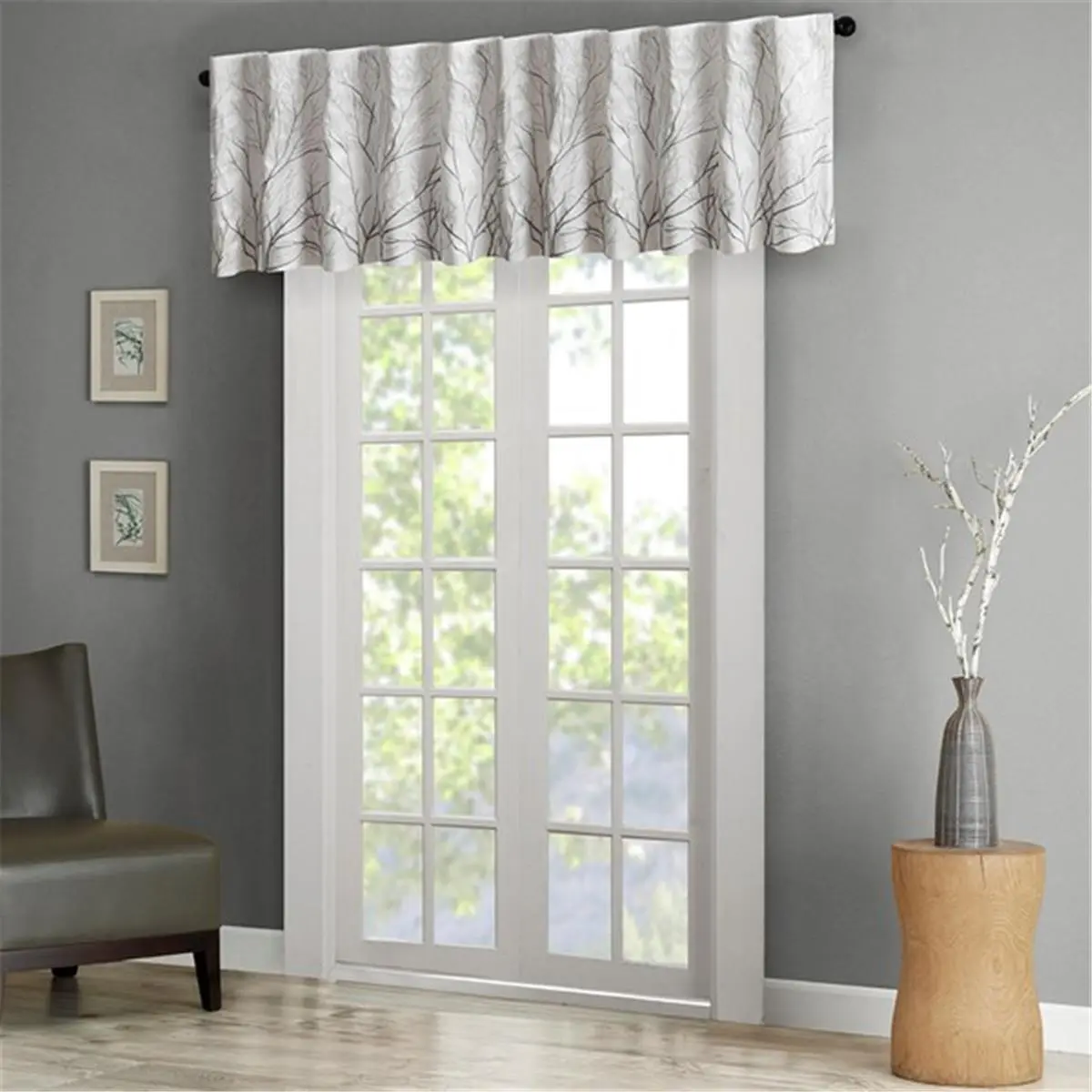 Madison Park Andora Attached Window Valance, Embroidered Faux Silk with Nature Tree Branch Pattern for Baby Nursery Decor, White, 50x18 in, Attached Valance, Embroidery, Nature Theme, Tree Branches, Better Drapability