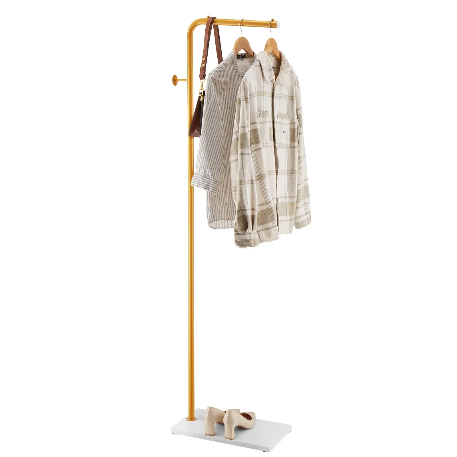 VEVOR Coat Rack, Freestanding Coats Rack Stand with Quartz Stone Base 3 Round Hooks, Free Standing Hall Coat Tree for Entryway, Bedroom, Living Room, Stylish Clothes Hanger Stand for Coats, Hat, Bag