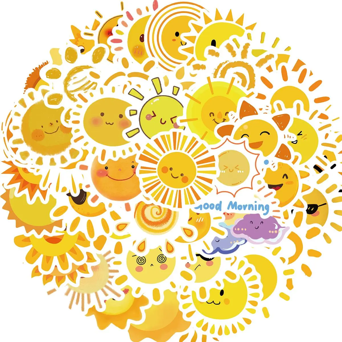 Cute Sunshine Themed Sticker, 50pcs/set Waterproof Self Adhesive Decor Paper, Decor Sticker for Gift Greeting Card Water Bottle Laptop Phone, Ornaments