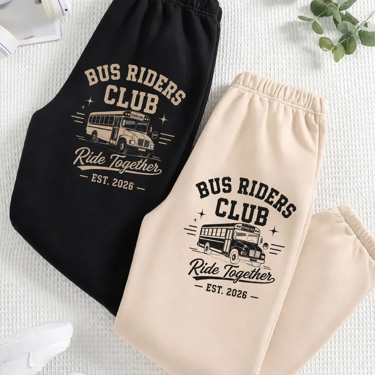 Bus Riders Club Graphic Sweatpants, School Bus Print Joggers, Unisex Fleece Lounge Pants, Student Gift
