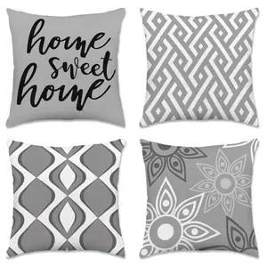 4-piece Bohemian-style grey geometric pattern throw pillow covers, with zipper closure, machine washable, suitable for living room, bedroom, sofa, car decoration, and seat cushion covers (only includes the pillow covers, not including the pillow cores).