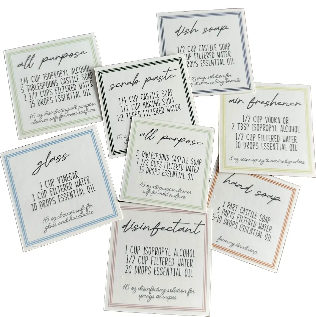 Homemade Cleaner Recipes for Your Home - 8 Self Adhesive Stickers for Cleaning Labels - Organize Your Supplies with Clear Informative Labels